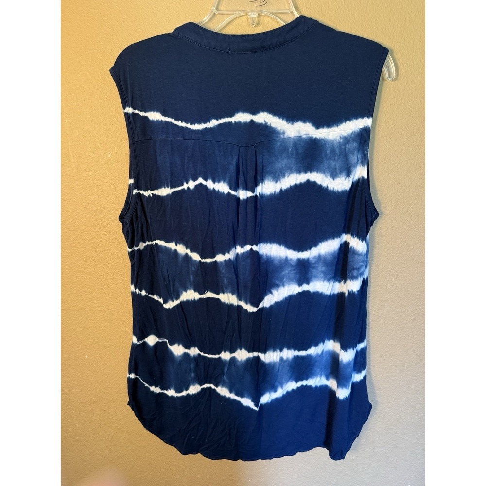MAX JEANS women's XL Navy Blue White Tie Dye Sleeveless Button Front Blouse - Picture 5 of 7
